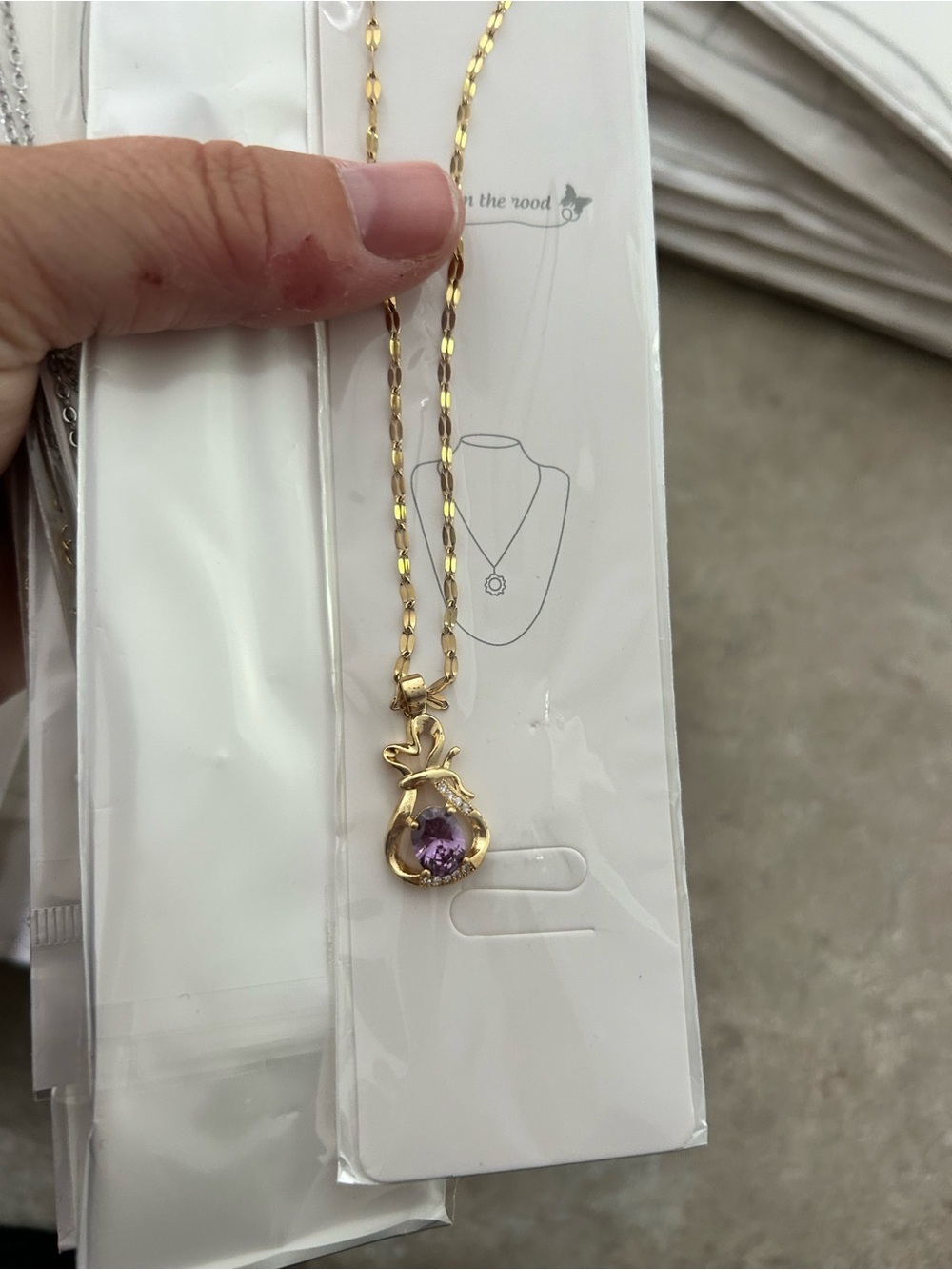 🔥$4 Gold Plated Necklace with Purple Gem Pendant